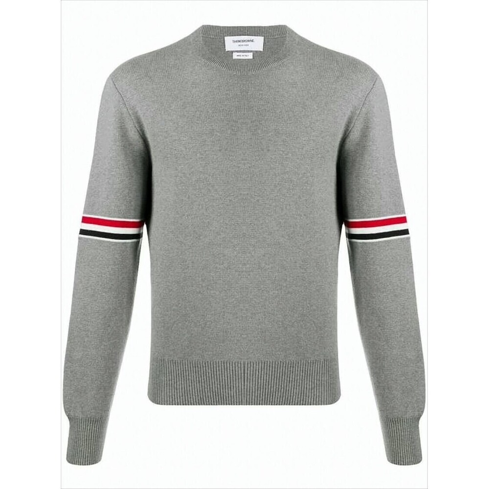 THOM BROWNE Knit Sweater with RWB Striped Arm Bands and Fitted Silhouette
